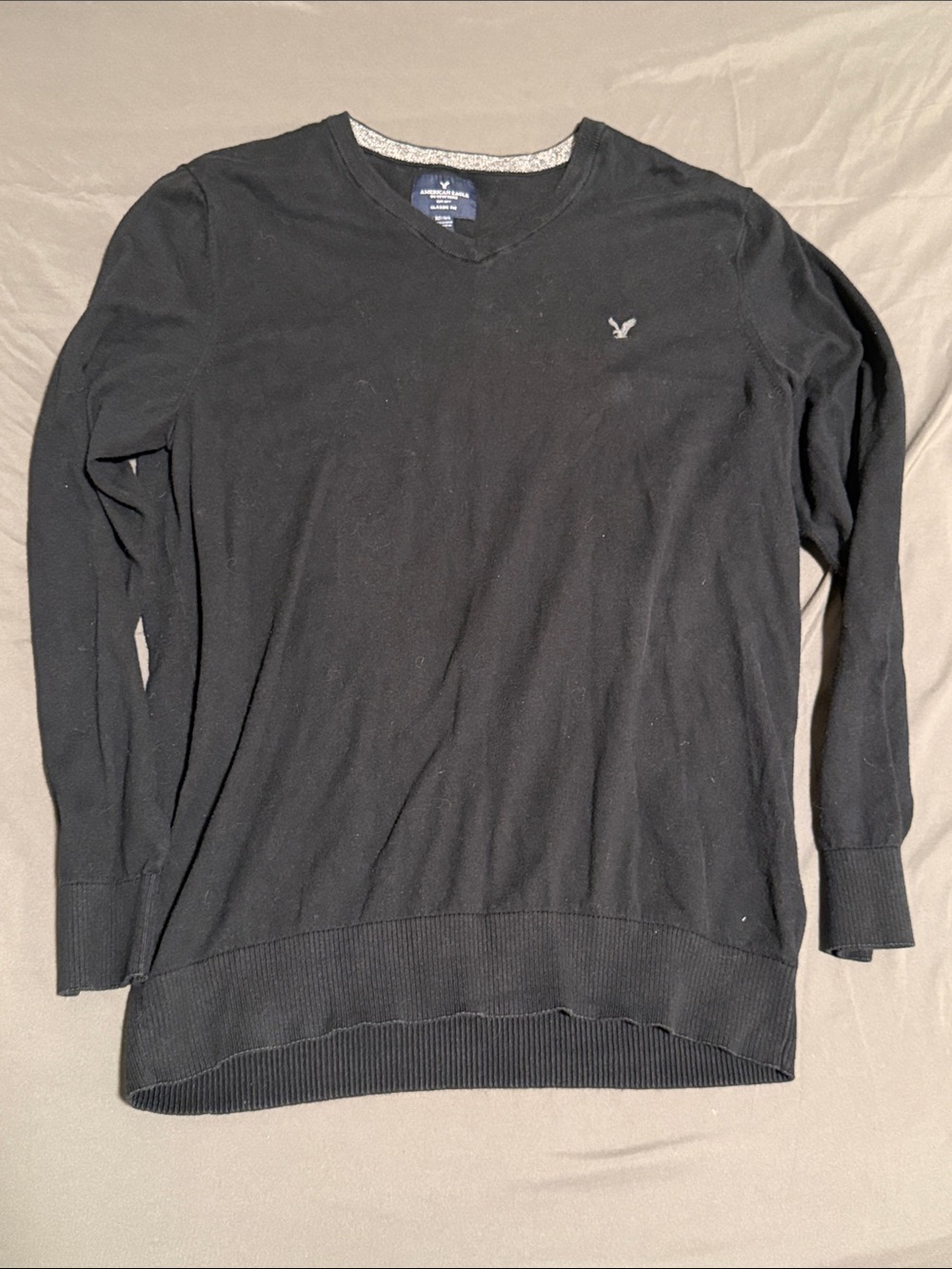 American Eagle Outfitters Black V-Neck Sweater with Chest Logo